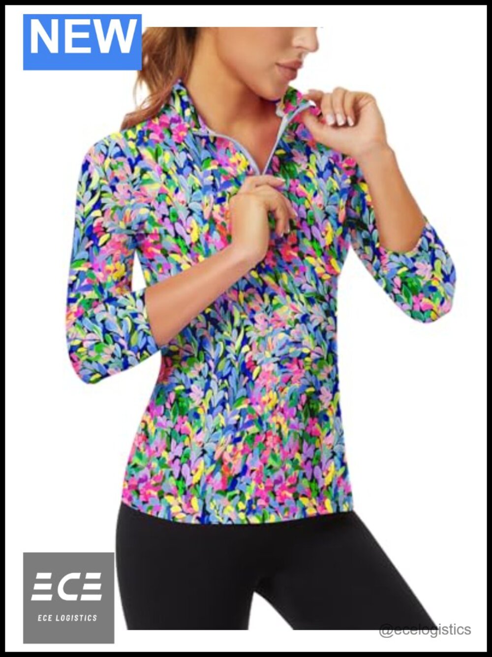 Women's 3/4 Sleeve Quarter Zip Golf Polo Athletic Workout Tennis Top